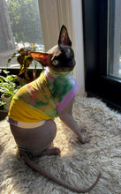 Load image into Gallery viewer, Green Yellow and Purple cat shirt