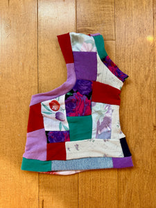 Purple red and teal floral patchwork cat shirt