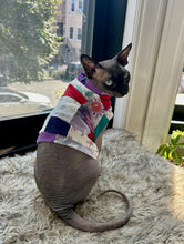 Load image into Gallery viewer, Purple red and teal floral patchwork cat shirt