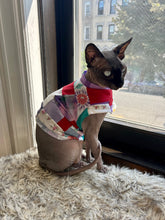 Load image into Gallery viewer, Purple red and teal floral patchwork cat shirt