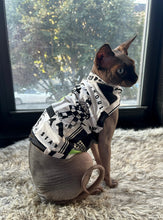 Load image into Gallery viewer, Black white and green patchwork cat shirt