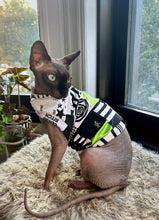 Load image into Gallery viewer, Black white and green patchwork cat shirt